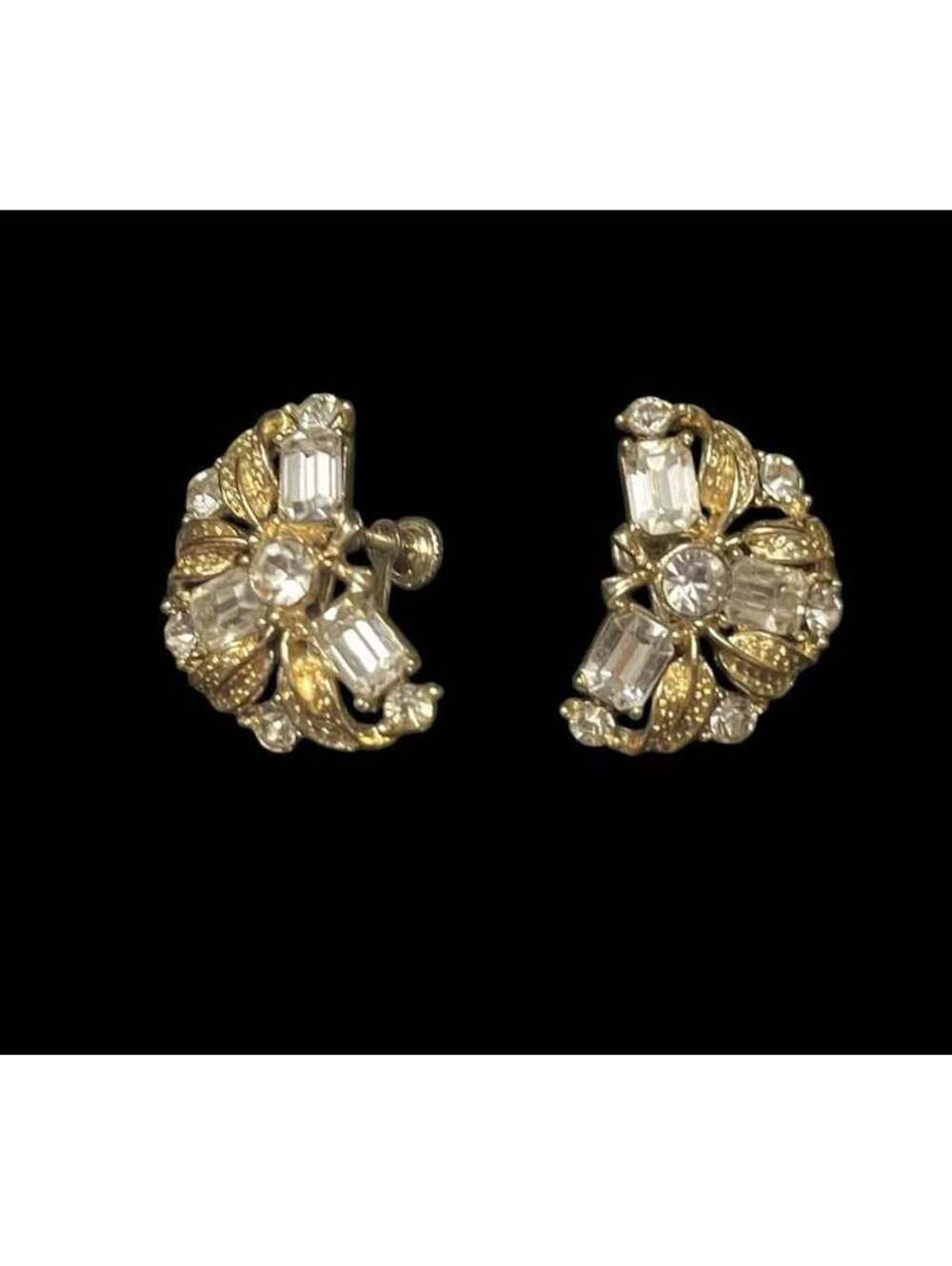 Vintage Gold-Tone Rhinestone Clip-On Earrings